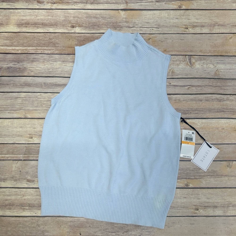 1.STATE Women's Mock Neck Sleeveless Sweater In Light Blue size S